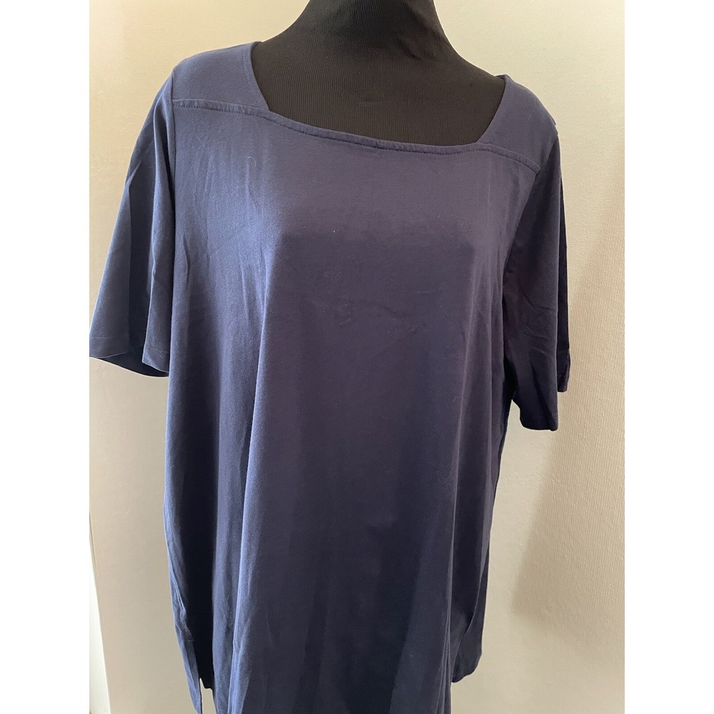 Woman Within Blue Plus Size Short Sleeve Square-Neck Tee Shirt tip Size 18/20